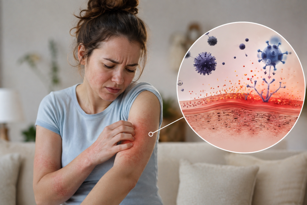 Immune system overreaction causing eczema inflammation and itchy skin