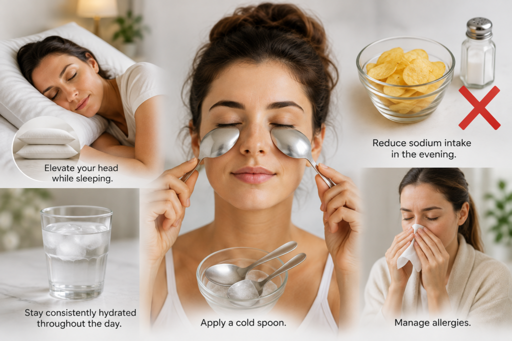 "Young American woman applying grated potato wrapped in cheesecloth under her eyes as a natural home remedy to lighten dark circles."