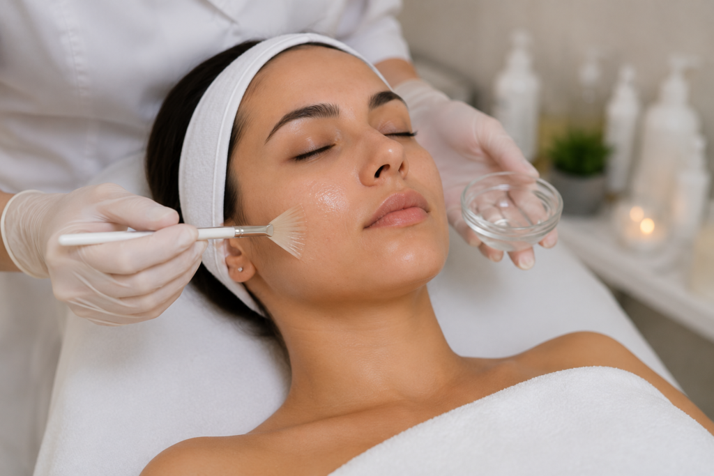 "Woman with post-inflammatory hyperpigmentation and dark acne marks after pimples healed, shown with a skin close-up."