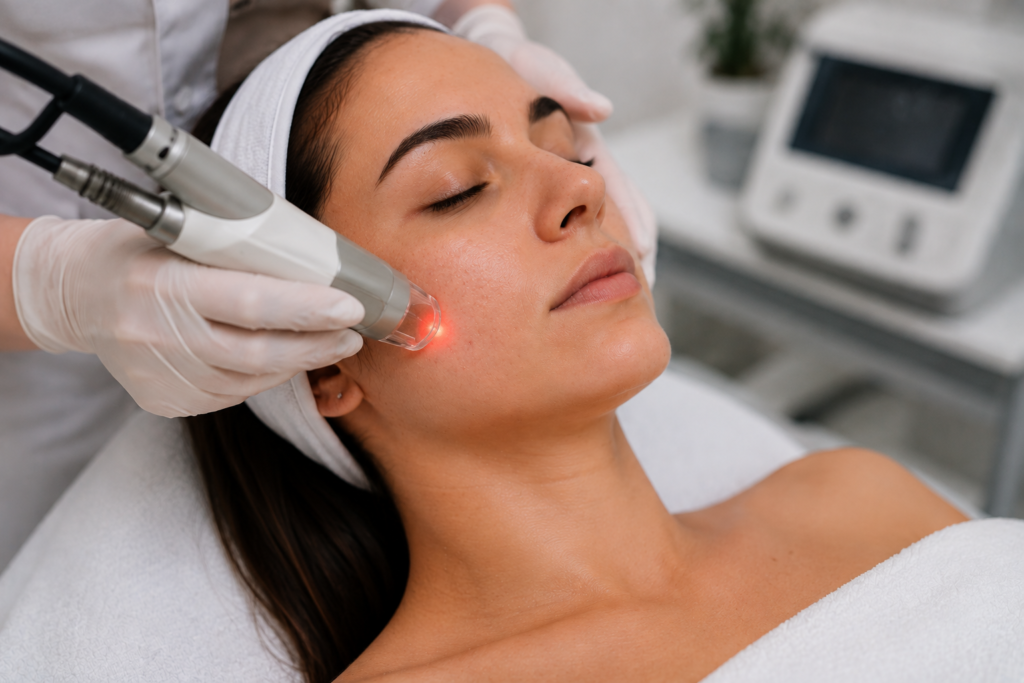 "Fractional laser resurfacing treatment for deep acne scars and skin texture improvement at a dermatology clinic."